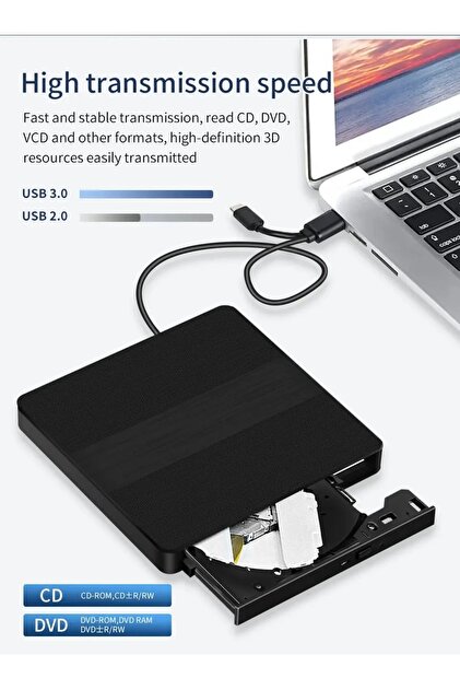 Coverzone Harici DVD-ROM DVD-RW Optik Sürücü, USB ve Type C