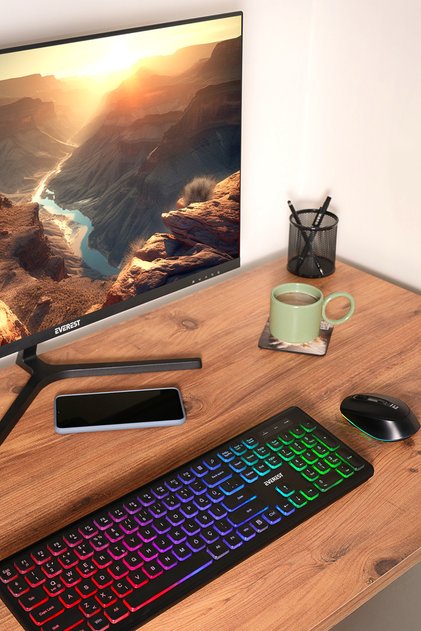 KM-319BT Siyah 2.4G+BT1+BT2 Çoklu Cihaz Bağlantılı Q Set Kablosuz Klavye + Mouse