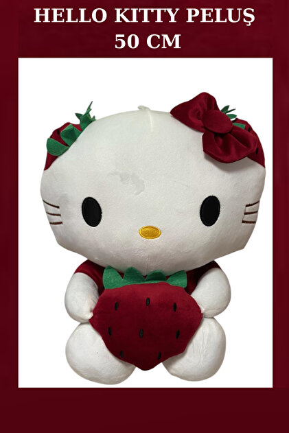 Hello Kitty Peluş Büyük Boy 50 Cm Koyu Kırmızı Kurdaleli - Fiyatı