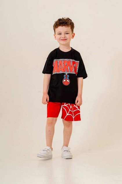 Boy's Black Spiderman Printed Suit