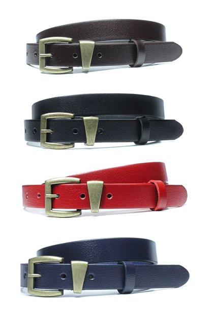 4-Piece Genuine Leather Antique Yellow Buckle Women's Belt 2.5cm
