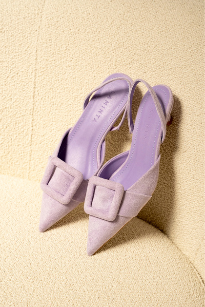 Nicole Lilac Suede Buckle Women's Heeled Shoes