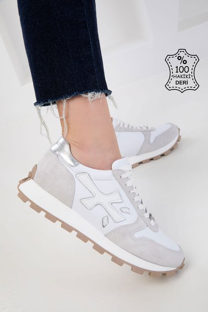 Beyaz Hakiki Deri Kadın Sneaker 20554