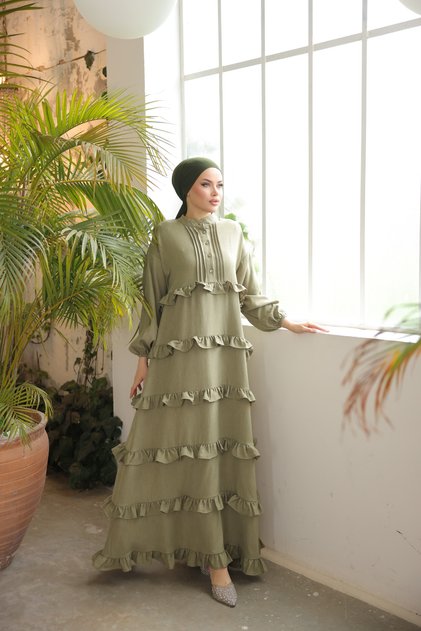 Ankanoor Pistachio Green Ruffled Loose Dress Anka 255067