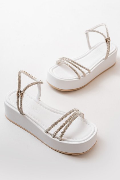 861-1100 White Daily Silver Stone Wedge Women's Sandals