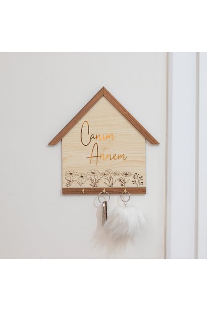 My Dear Mother Written House Shaped Key Hanger Gold Plexi Writing | 3 Straps | Mother's Day Gift