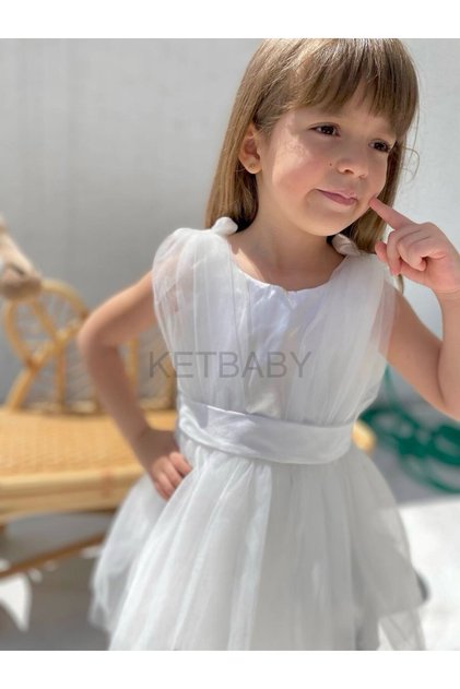 Girl's Bow Detail Belted Short Sleeve Dress