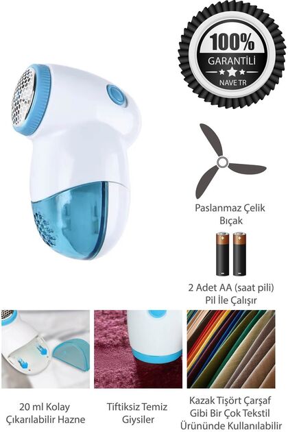 NAVE 3 Bıçaklı Pilli Tüy Ve Tiftik Toplayıcı - Birçok Farklı Tekstil Ürününde Kullanılabilir