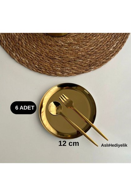 6'Lı 12 Cm Gold Yuvarlak paslanmaz çelik Makaronluk Lokumluk,şekerlik,kahve,ikramlık, pasta, Sunum