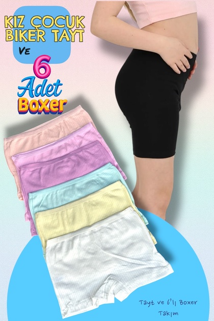 Girl's over Knee Biker Leggings and 6-Piece Ribbed Boxer Set Dondeza & Tutku Underwear Sale Shop