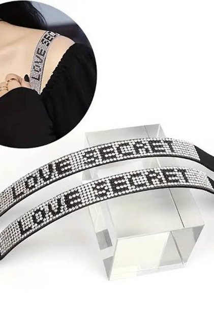 Siyah Renk Love Secret Yazılı Taş Detaylı Sütyen Askısı