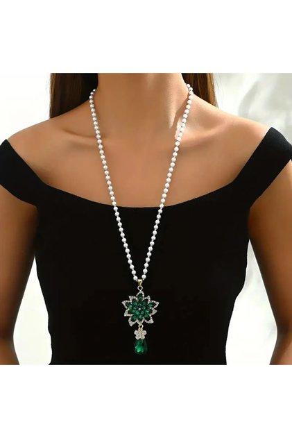 Pearl and Stone Long Necklace