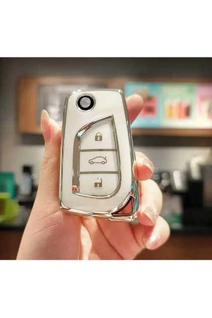 For Toyota Corolla Auris Yaris Verso Avensis Aygo Hilux Nano Key Protection Case White Silver Color