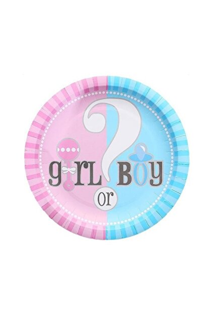Set 10 Farfurii Gender Reveal, Flippy, Girl or Boy, din Carton, 18 cm, Roz/Albastru