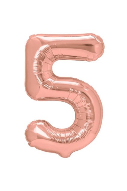 Balon din Folie Metalizata Flippy, Figurina Cifra, Tema Aniversare 80 cm, Ambalaj Individual, Pai inclus, Umflare cu Aer sau Heliu, Rose, Cifra 5
