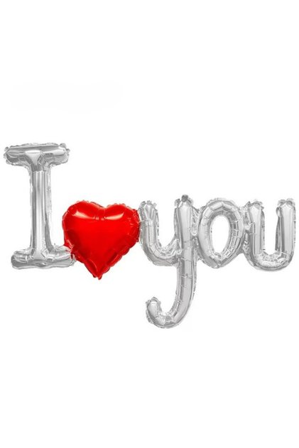 Balon, Figurine Litere si Inima,I Love You, Tema Ziua Indragostitilor, 54x97 cm, Argintiu/Rosu