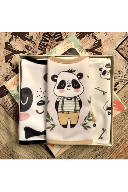 Sevimli Panda Temalı 3'lü Bebek Mama Önlüğü Seti