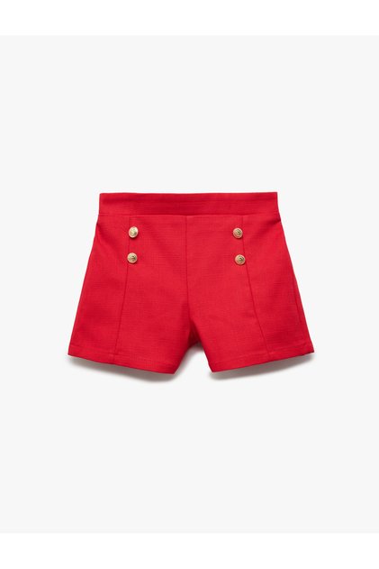 Button Detailed High Waist Cotton Shorts