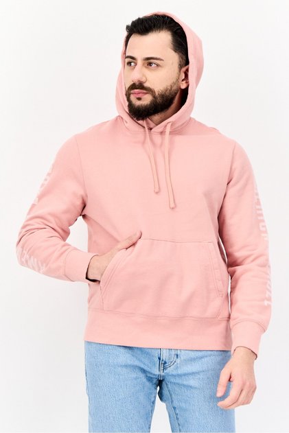 Men Graphic Print Long Sleeves Hoodie, Peach