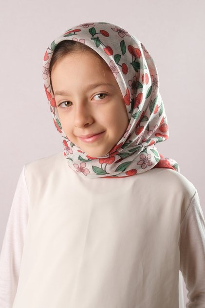 Tile Digital Printed Children's Hijab Scarf Cotton Polyester Cherry Patterned 6001_05