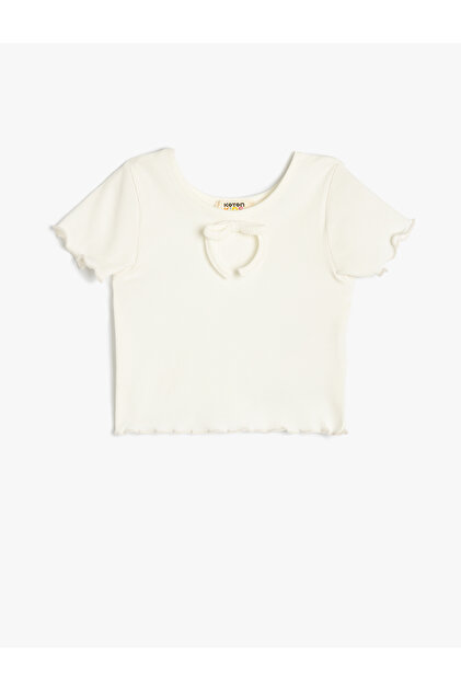 Bow Detailed Short Sleeve Crew Neck Cotton Crop T-Shirt