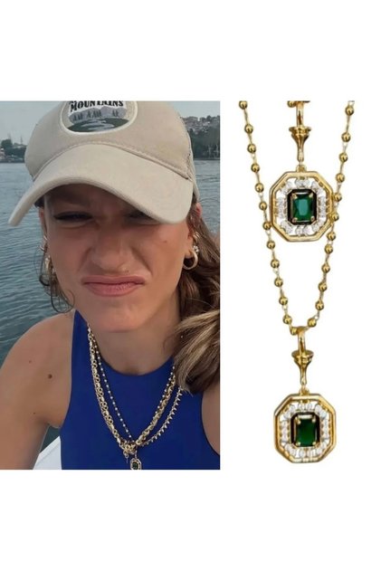 Vip Seri Gold Yeşil Baget Taşlı Serenay Kolye