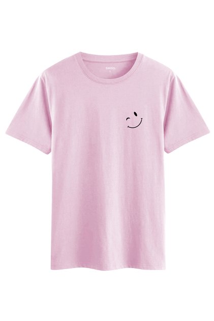 Women's Smile Emoji Printed Powder Oversize T-Shirt