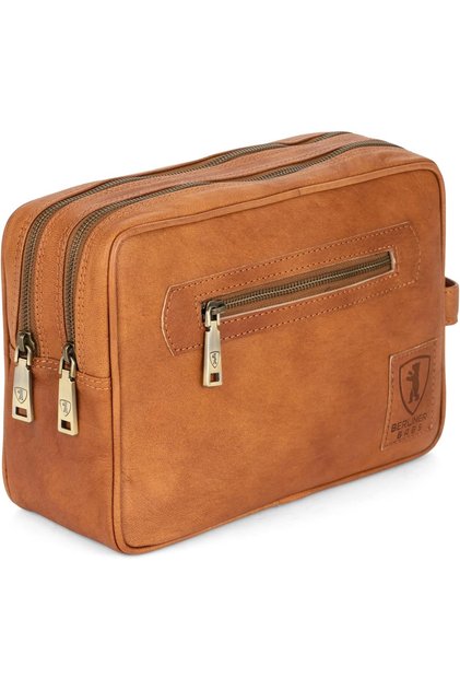 Paul Leather Makeup & Shaving Bag Women Men Travel Vintage Brown