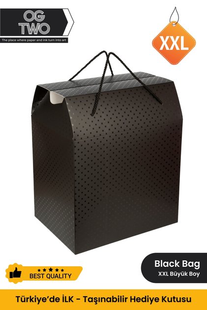 Premium XXL Büyük Boy Hediye Kutusu & Çanta Taşınabilir Özel Tasarım Boş Karton Hediye Paketi Anneye Babaya Eşe Sevgiliye Evlilik Yıl Dönümü Doğum Günü İçin Lüks Hediyelik Kutu | 34x20x28 cm - Siyah