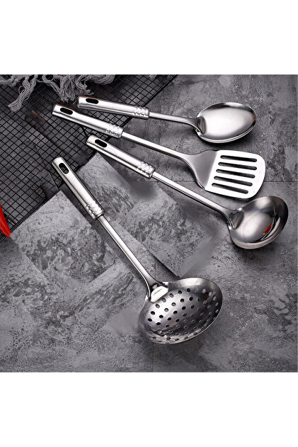 Duffa 4 Parça Çelik Mutfak Servis Seti Kepçe Kevgir Spatula Kaşık