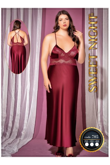 Sweet Night Battal Large Size Satin Nightgown, 2XL 3XL. 4XL Plus Size Long Length Women's Nightgown