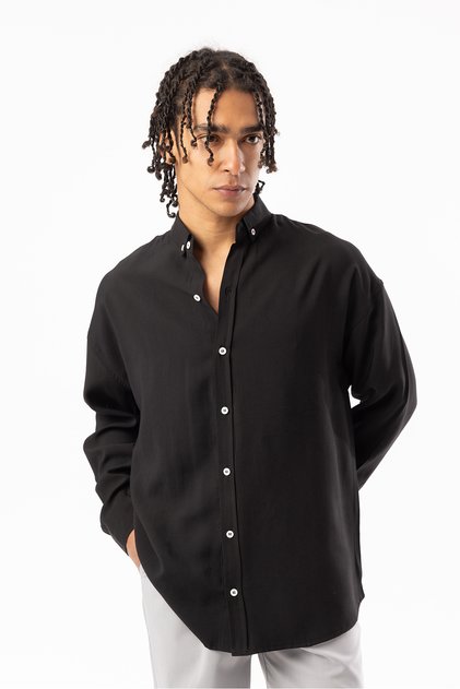 Linen Blended Comfortable Fit Off-Shoulder Men's Plain Shirt, Men's Plain Shirt