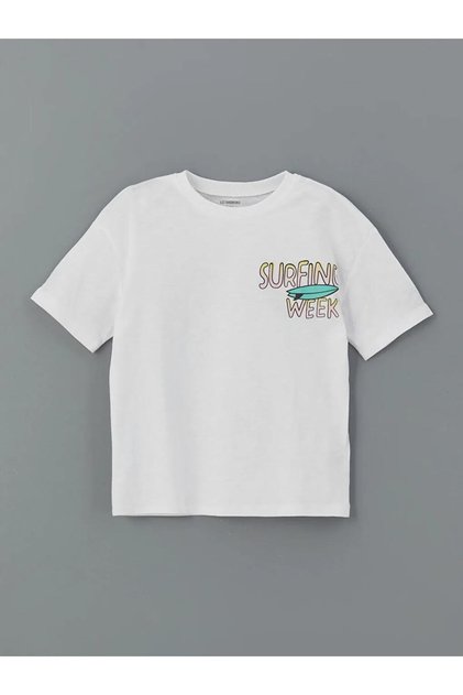 Lcw Kids White Crew Neck Text Printed Boys' T-Shirt