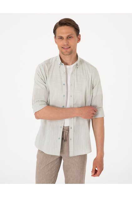 Çağla Linen Look Slim Fit Long Sleeve Shirt 50307025-Vr016