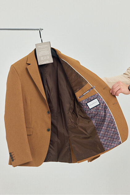 Frappoli Stefa Erkek Hardal Slim Fit Mono Yaka Blazer (Büyük Beden