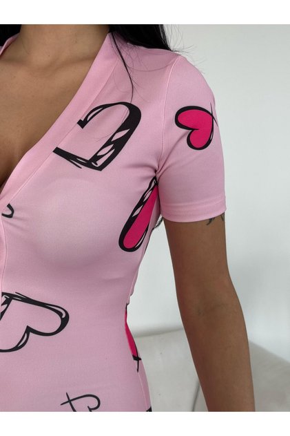 Printed and Buttoned Nightwear Jumpsuit / Homewear Pajamas Comfortable Use Short Sleeve Jumpsuit