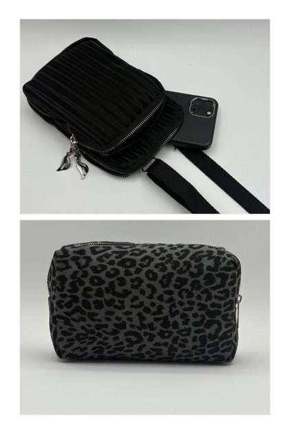 Women's Set of Two Two-Eye Phone Bag and Makeup Bag Set of Two Black