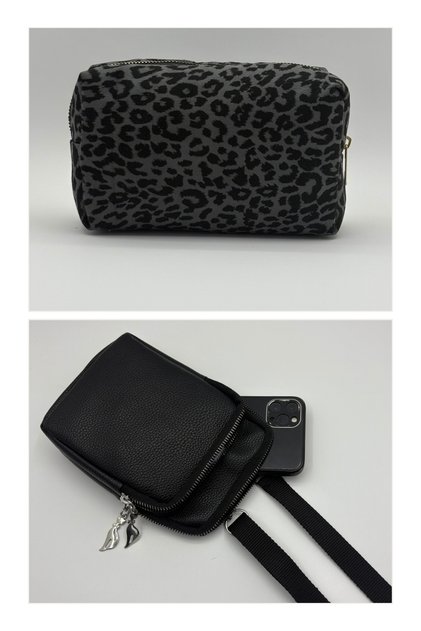 Women's Set of Two Two-Eye Phone Bag and Makeup Bag Set of Two Black