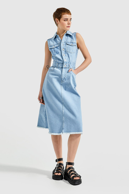 midi denim dress h&m Ladies - Light Denim Blue Denim Midi Dress - Size: 22