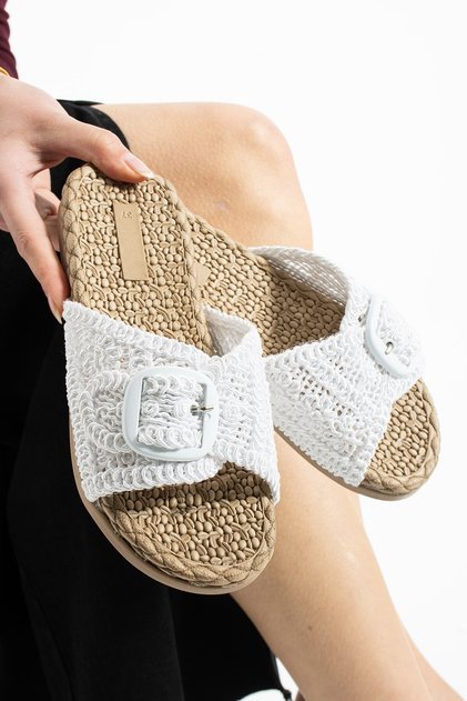 Modafrato Royal Buckle Straw Women's Slippers Outdoor and Home Slippers