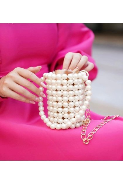 Pearl Bag, Women's Beanch Series Pearl Cylinder, Cream Inner Pouch Bag, Shoulder Bag