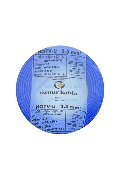 2.5 mm Nya %100 Bakır Tek Damar Kablo Mavi Renk 1 Top 100 Metre