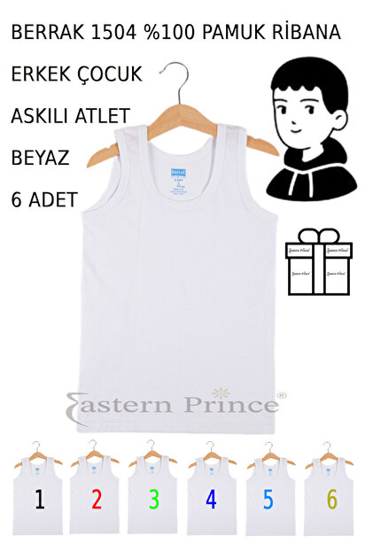 Boy's Strappy Tank Top White 6 Pieces Combed Cotton Rib 100% Cotton
