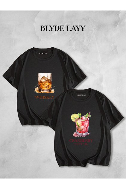 Whiskey-Cocktail Blyde Layy Design Lover Couple Combination Oversize Tshirt Set of 2