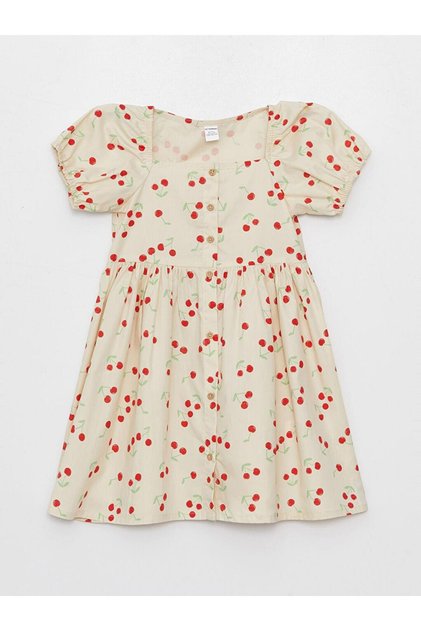 Square Neck Floral Patterned Baby Girl Dress (S4)