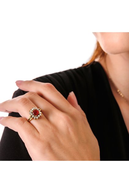 Harmony Baguette Root Red Copper Handmade Crystal Stone Blackening Free Women's Ring with Special Box