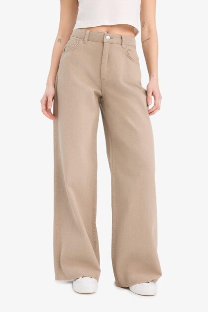 Wide Leg Wide Leg Regular Waist Standard Length Gabardine Trousers with Pockets E4381Ax25Sp