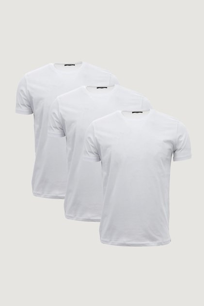 εφαρμοστό Slim Fit Crew Neck 100% Πακέτο Βαμβάκι μπλουζών T-Shirt Λευκό - Λευκό - Λευκό