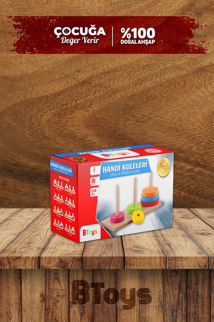 Wooden Colorful Hanoi Towers - Wooden Intelligence and Strategy Game