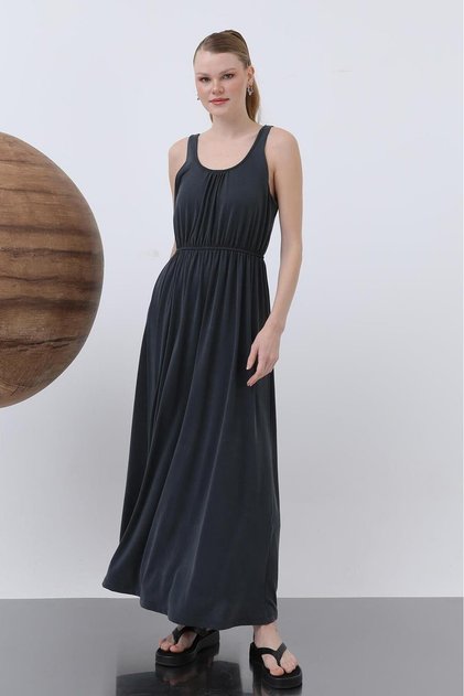 Drawstring Waist Comfortable Cut Dress - Anthracite